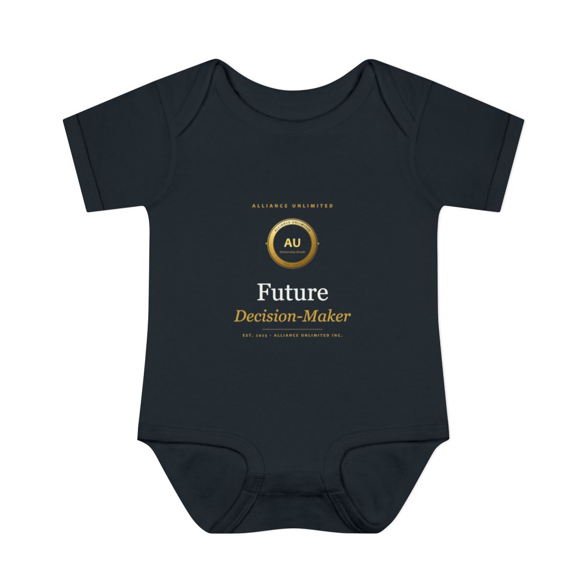 Future Decision-Maker Bodysuit — front view, Black